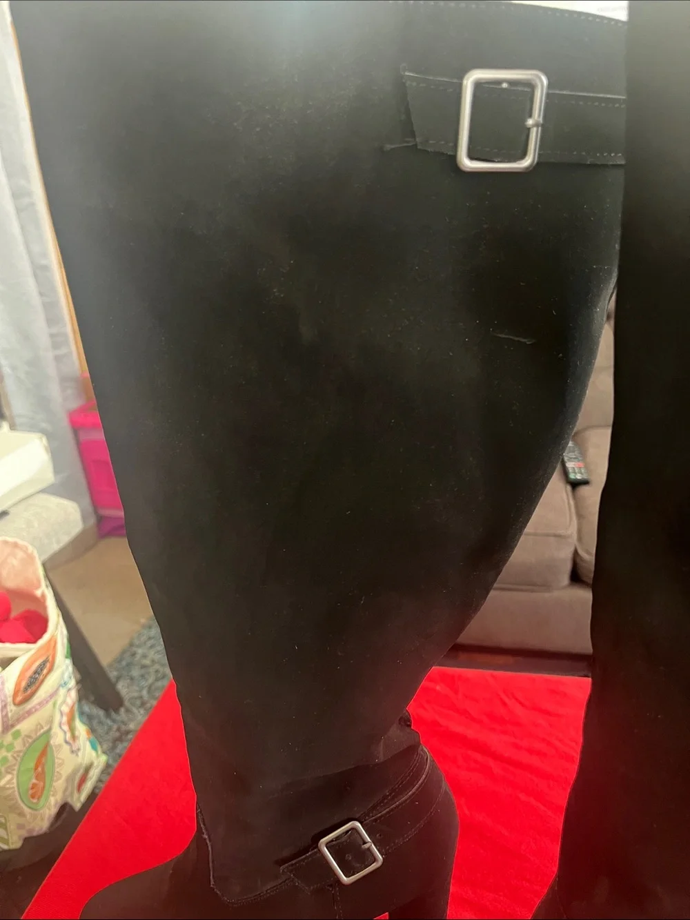 Women's Black Over-the-Knee Buckle Block Heel Boots
